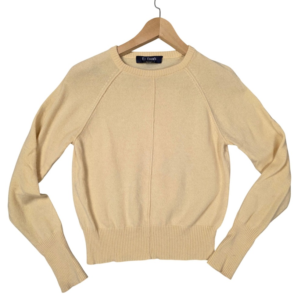 El Daws Cashmere Sweater Womens Small Yellow Good Crewneck Raglan Seam